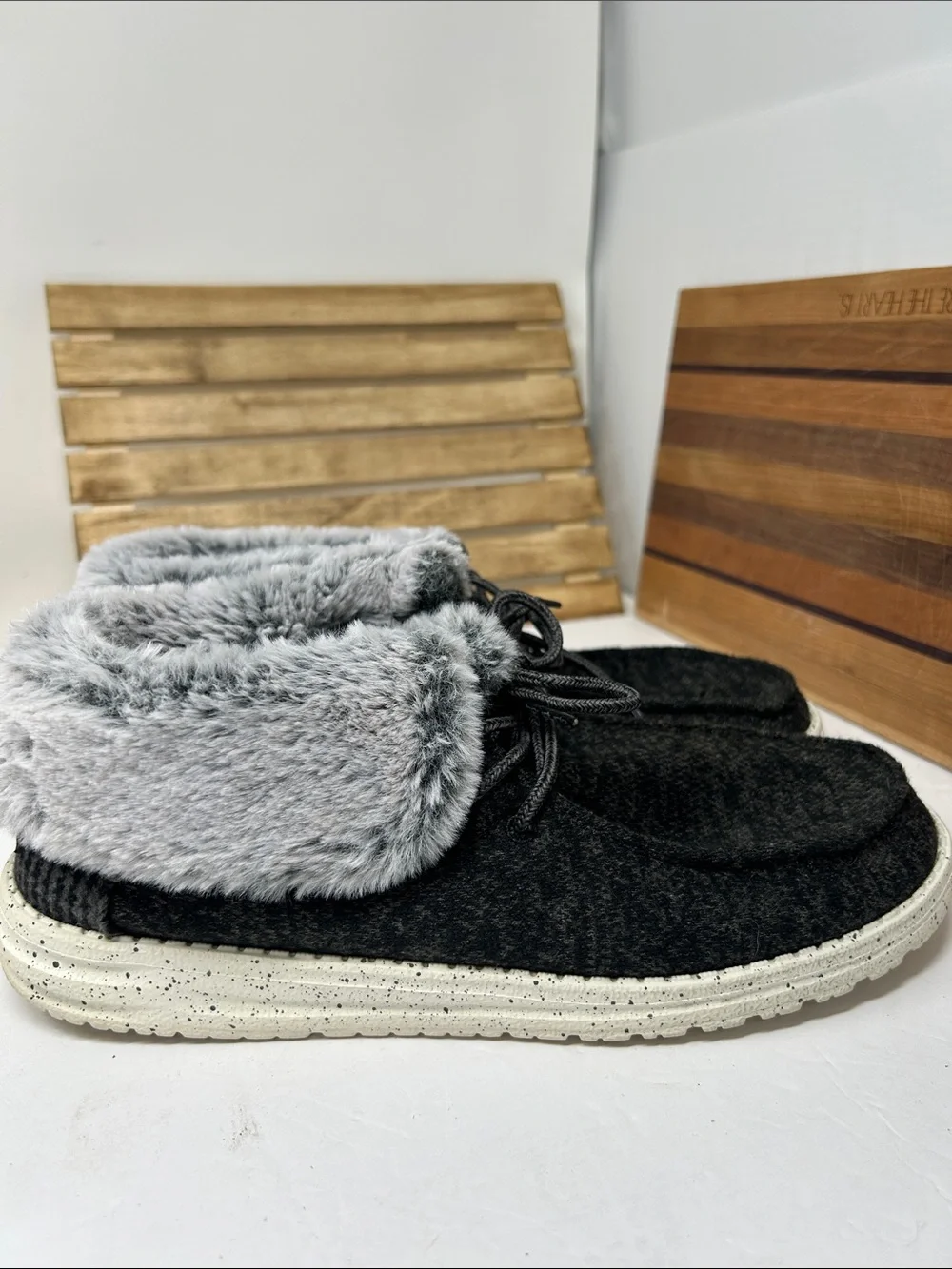 Hey Dude Black Lace-Up Faux-Fur Cuffed Boots